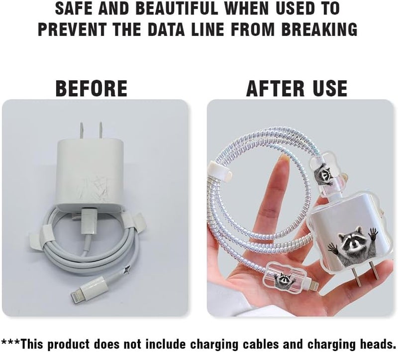 WIRESTER مجموعة غطاء شاحن الكابل (5 في 1) لشاحن كابل USB-C بقوة 18W/20W، واقي كابل لحفظ بيانات الكابل متوافق مع آيفون 11 12 13 14 15 برو ماكس محول الشاحن - أيدي الراكون خارج - Image 2